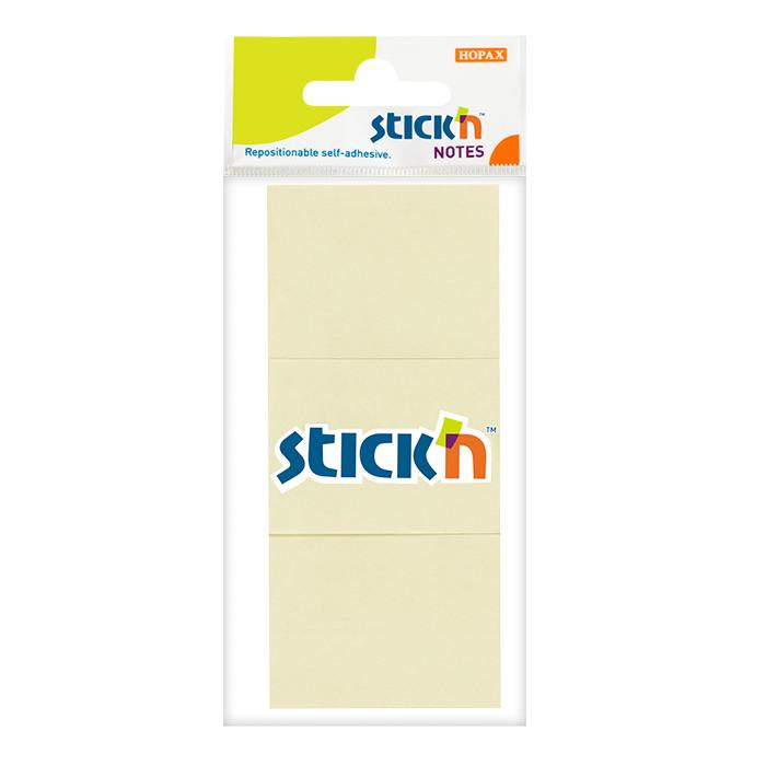 Stick’n Pastel Yellow Notes 38x50mm  – 100 sheets per pad, 3 pads per pack