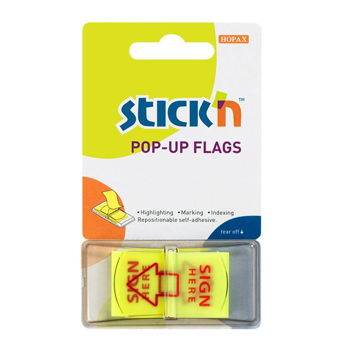 Stick’n Pop Up Neon Lemon Printed Sign Here Flags 45x25mm – 50 per pad