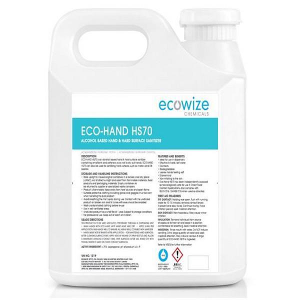 Ecowize – Hand Sanitiser 70% Alcohol Based – Spritzer (5 Litre Bottle)