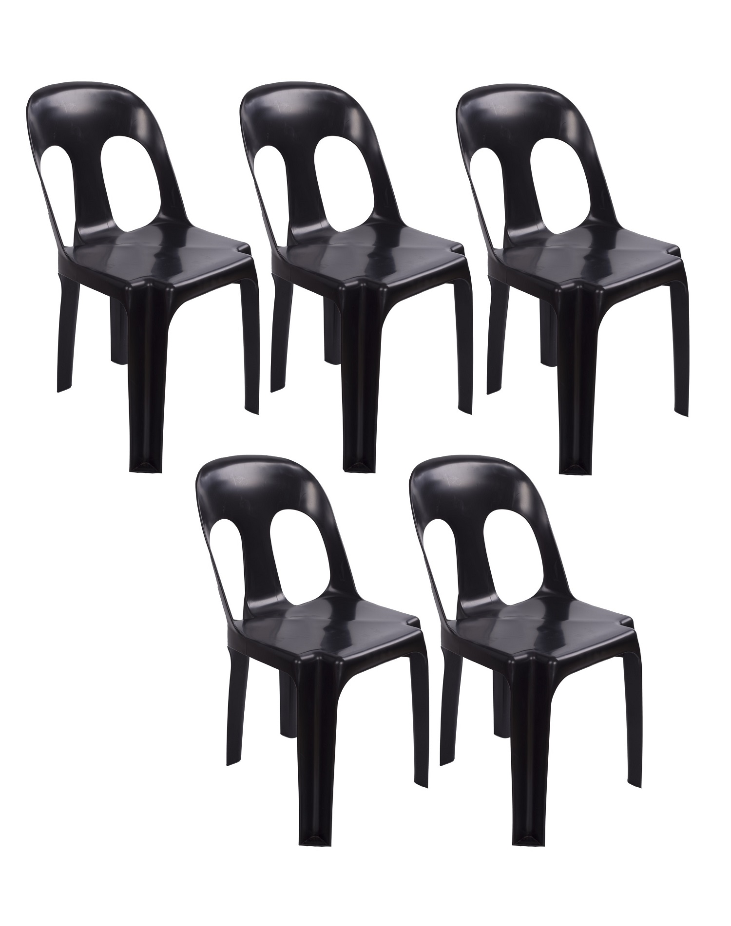 Treeline Black Plastic Chairs Hola – Stackable – Bundle of 5