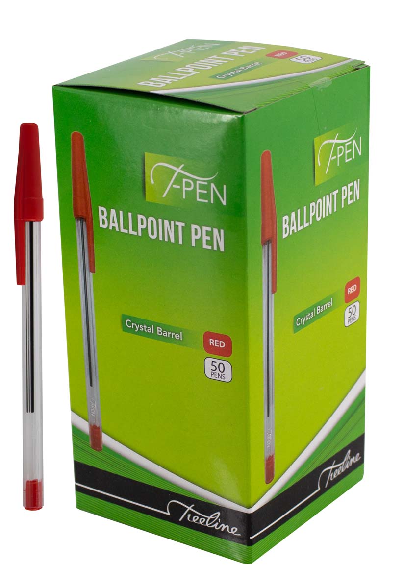 Treeline Ballpoint Pens Crystal Barrel Red T-Pen – Box of 50