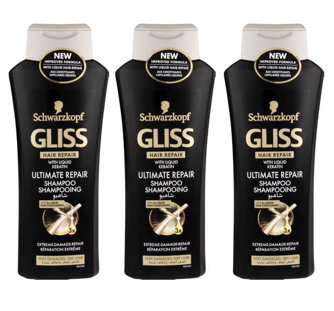 Schwarzkopf Gliss – Ultimate Repair Shampoo with Liquid Keratin – (3 x 400ml)