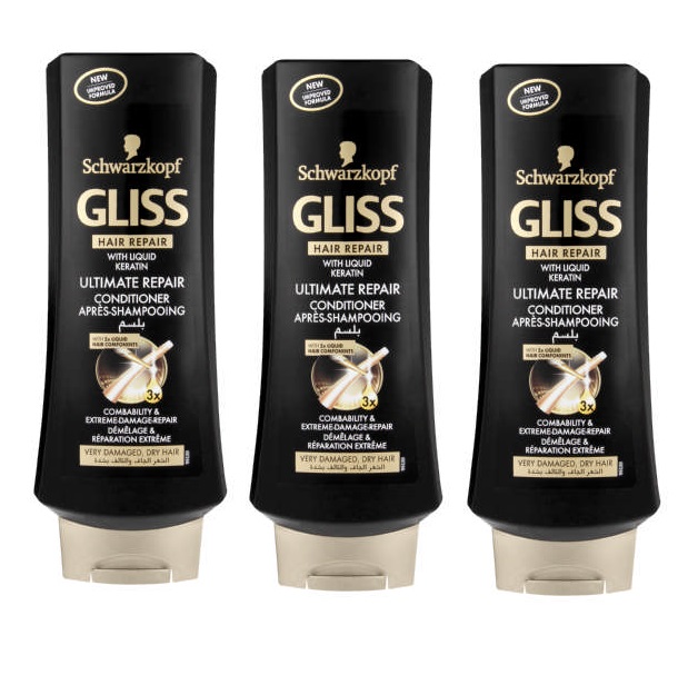 Schwarzkopf Gliss – Ultimate Repair Conditioner with Liquid Keratin – (3 x 400ml)