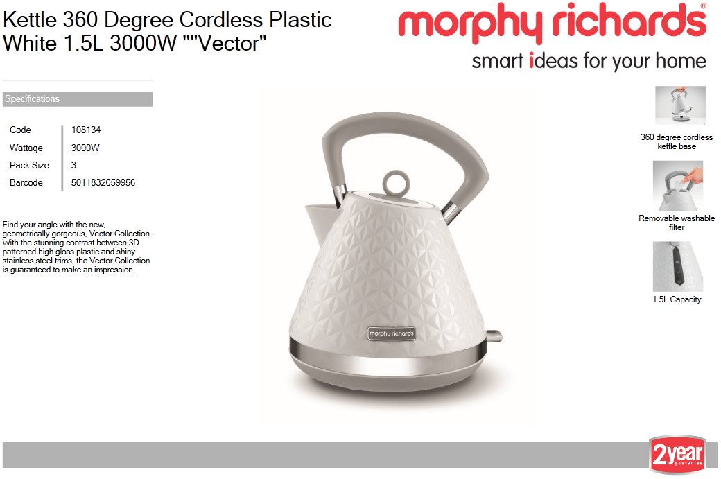Morphy Richards – 1.5L Plastic Kettle – White