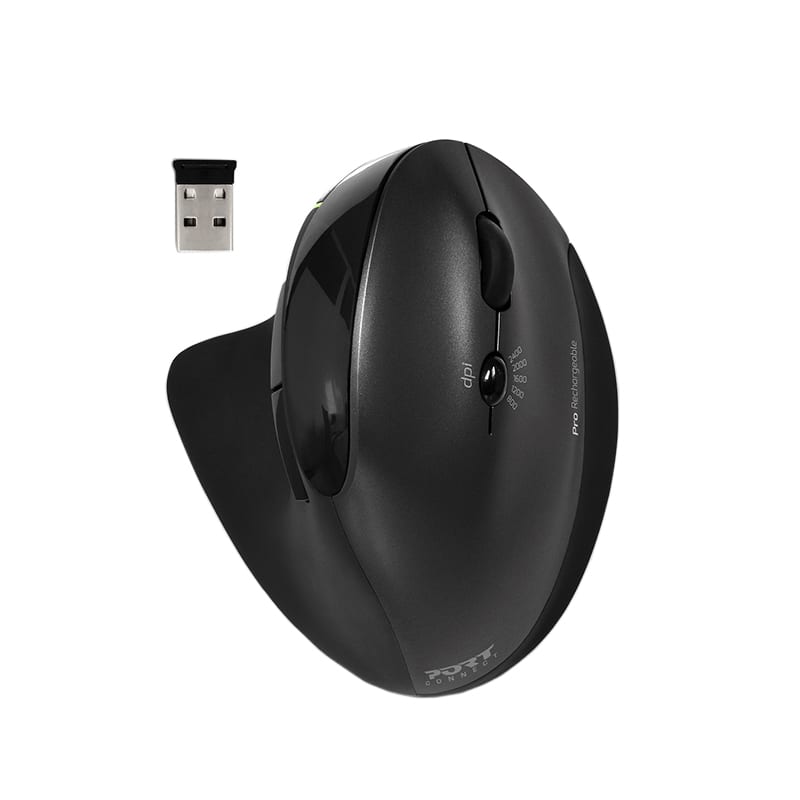 Port Connect Wireless Rechargeable Ergonomic Mouse – Black
