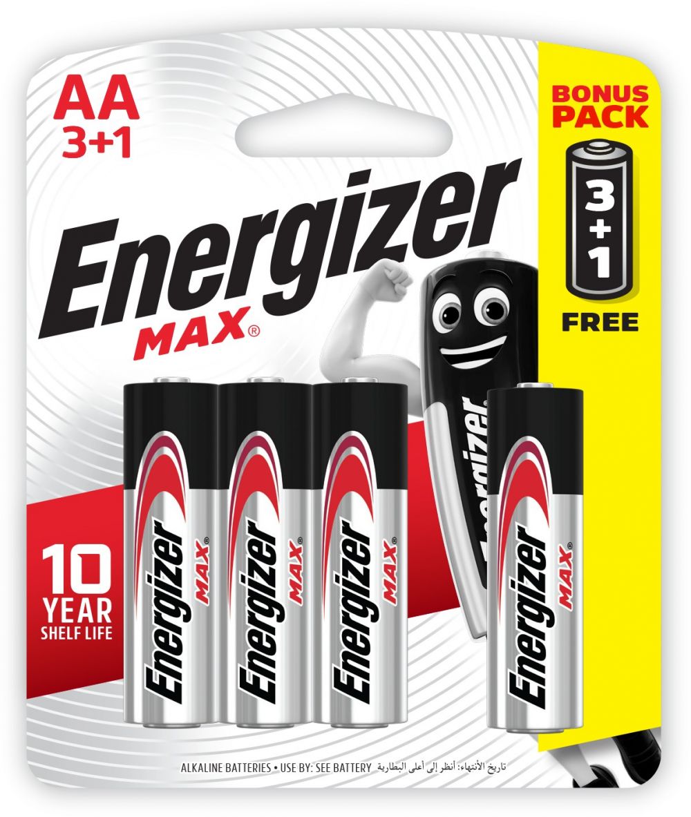 Energizer E91BP3+1 1.5V MAX Alkaline AA Card 3+1 Free