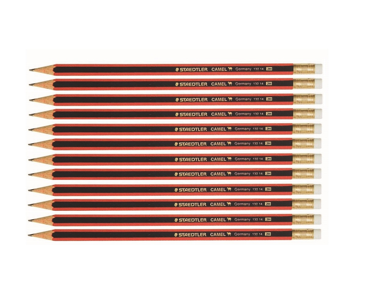 Steadtler Camel 2H Eraser Tipped Pencil Box of 12