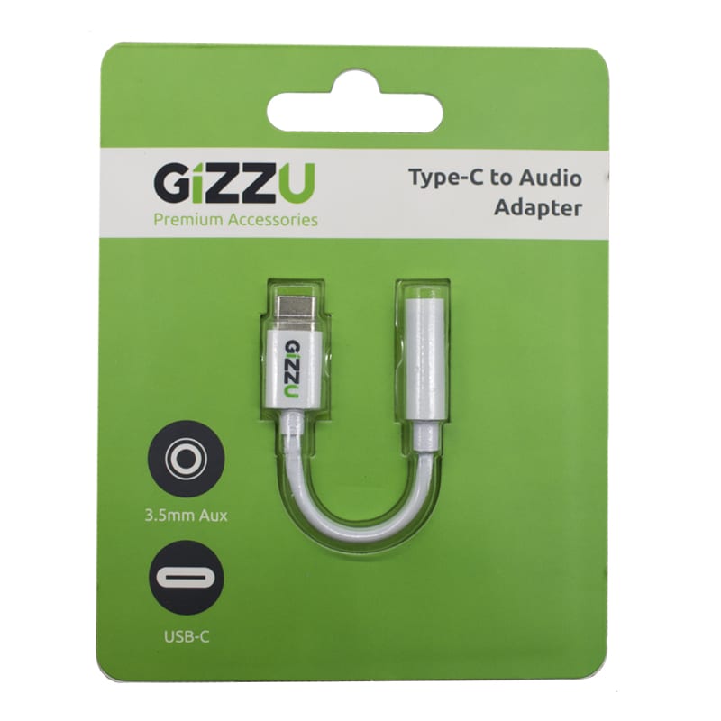 Gizzu Type-C to 3.5mm Aux Audio Adapter – White