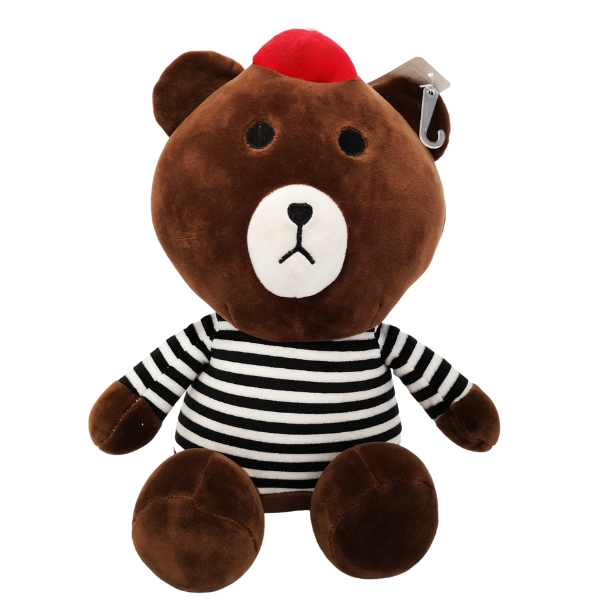 Plush Brown Bear with Striped Shirt and Red Hat – Soft Toy – 35cm