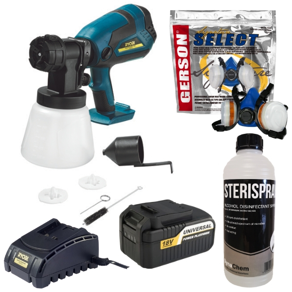 18V Ryobi Cordless Sanitising Spray Gun Combo