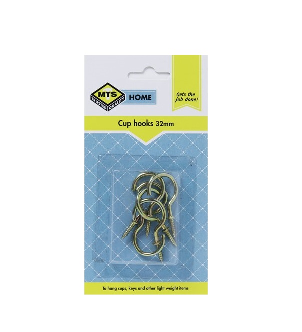 MTS Home Cup Hooks 32mm Brass 6Pc