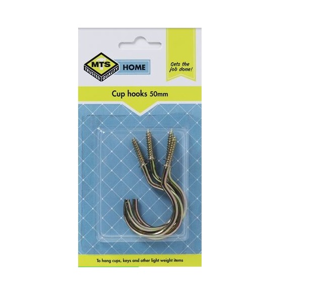 MTS Home  Cup Hooks 50mm Brass 4 Pieces