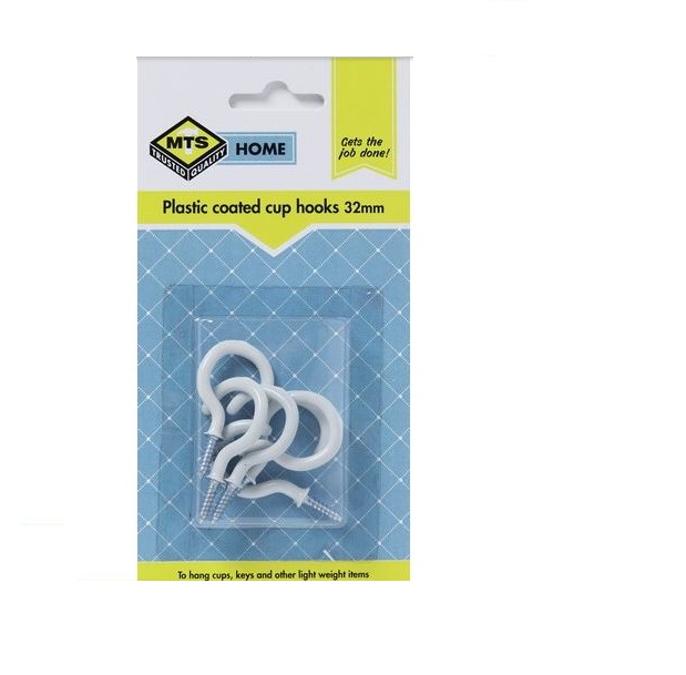MTS Home  Cup Hooks 32mm P/Coated 6 Pieces