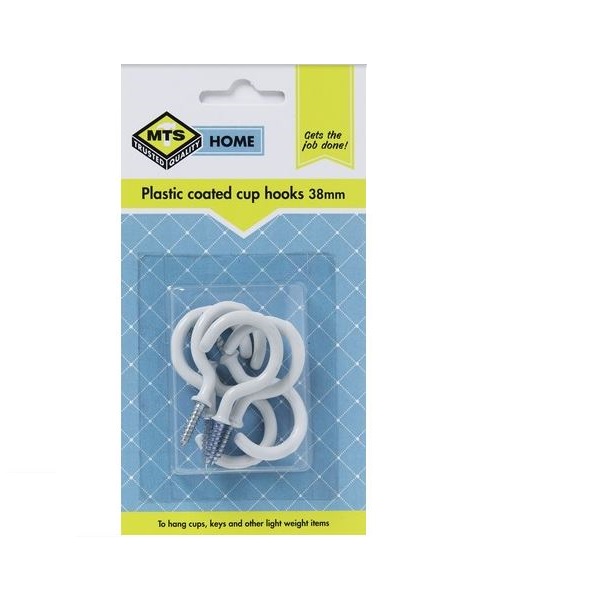 MTS Home  Cup Hooks 38mm P/Coated 6 Pieces