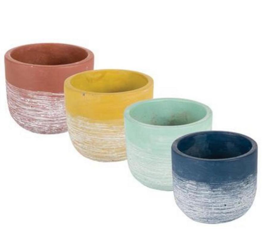Set of 4 Ceramic Planters Scratches Design