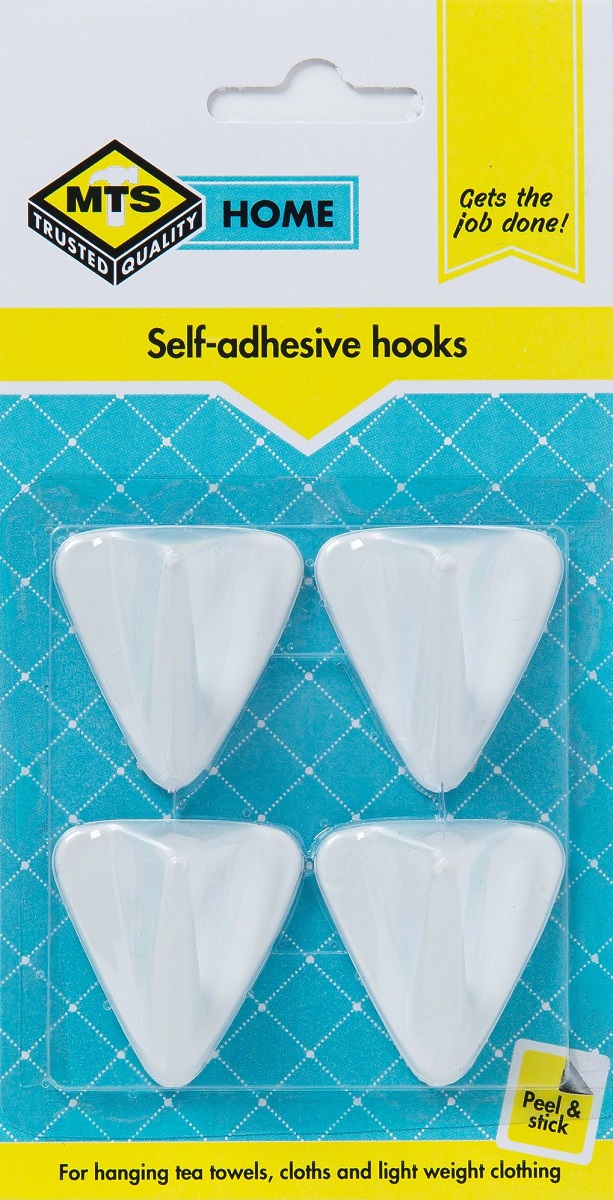MTS Home Plastic Single Adhesive Hook – 4 Piece