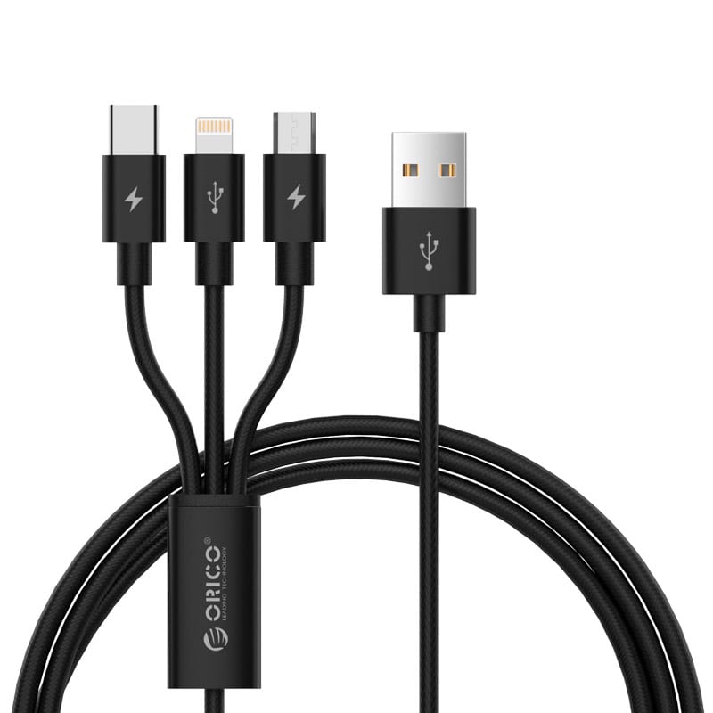 Orico 3in1 Micro USB | Type-C | Lightning 1.2m ChargeSync Cable – Black