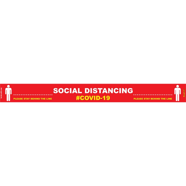 Covid 19 – 800mm X 80mm Social Distancing Strips – Tork Craft Red Behind Line