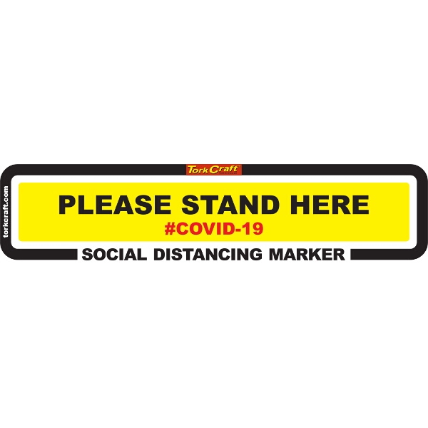 Covid 19 – 450mm X 110mm Social Distancing Strips – Tork Craft Yellow Stand Here