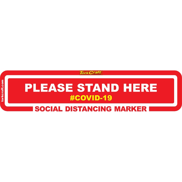 Covid 19 – 450mm X 110mm Social Distancing Strips – Tork Craft Red Stand Here