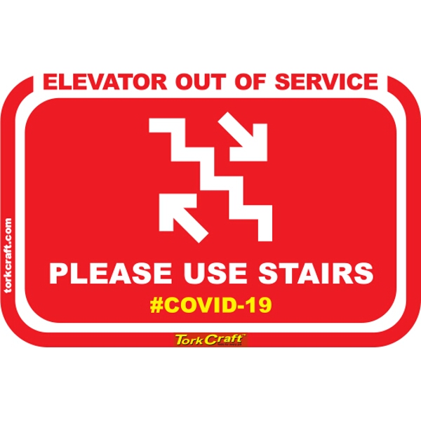 Covid 19 – 470mm X 310mm Social Distancing Wall Graphics – Tork Craft Red Use Stairs