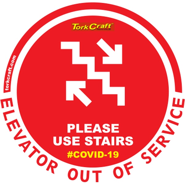 Covid 19 – 170mm Round Awareness Graphic – Tork Craft Red Use Stairs Here