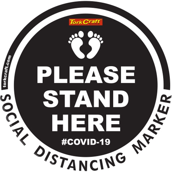 Covid 19 – 300mm Round Social Distancing Graphic – Tork Craft Black Small Feet Here