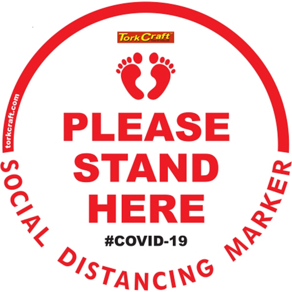 Covid 19 – 300mm Round Social Distancing Graphic – Tork Craft White Small Feet Here