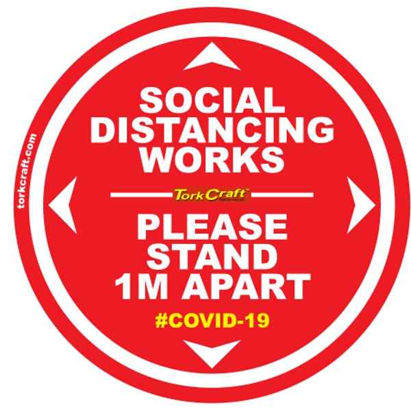 Covid 19 – 400mm Round Social Distancing Graphic – Tork Craft Double Red 1.0 Mtr Apart Please