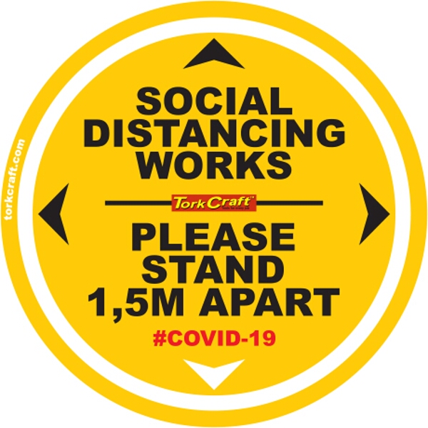Covid 19 – 300mm Round Social Distancing Graphic – Tork Craft Double Yellow 1.5 Mtr Apart
