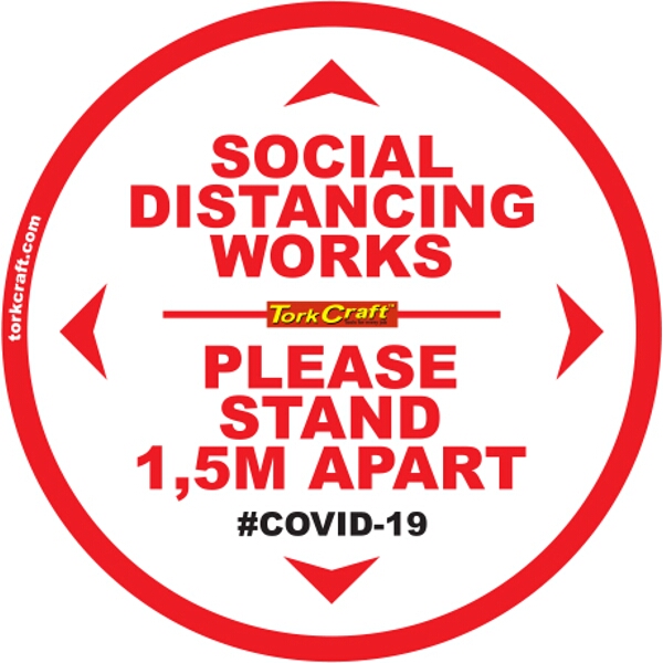 Covid 19 – 300mm Round Social Distancing Graphic – Tork Craft Double White 1.5 Mtr Apart