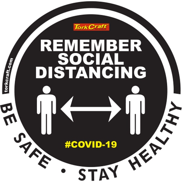 Covid 19 – 300mm Round Social Distancing Graphic – Tork Craft Remeber Black