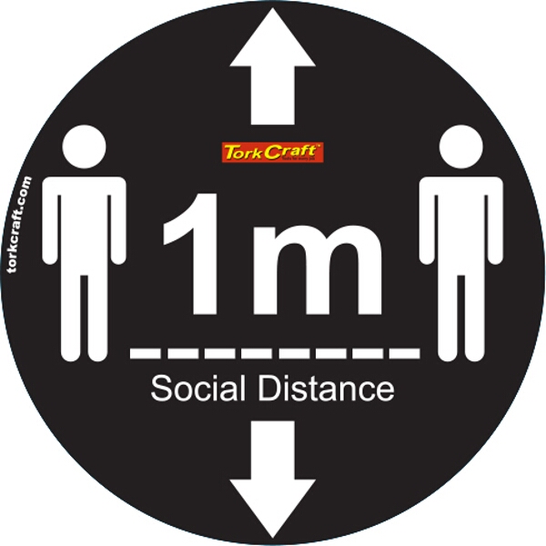 Covid 19 – 400mm Round Social Distancing Graphic – Tork Craft Double Arrow Social Black Please