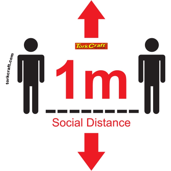 Covid 19 – 400mm Round Social Distancing Graphic – Tork Craft Double Arrow Social White  Please