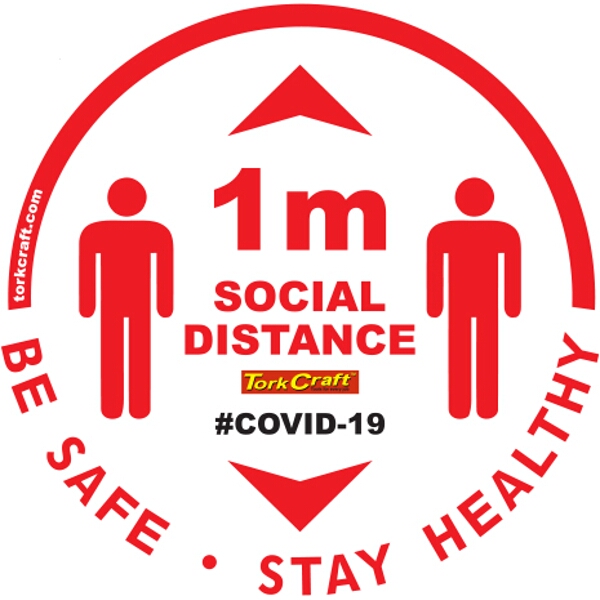 Covid 19 – 400mm Round Social Distancing Graphic – Tork Craft Double Arrow Filled Social White  Please