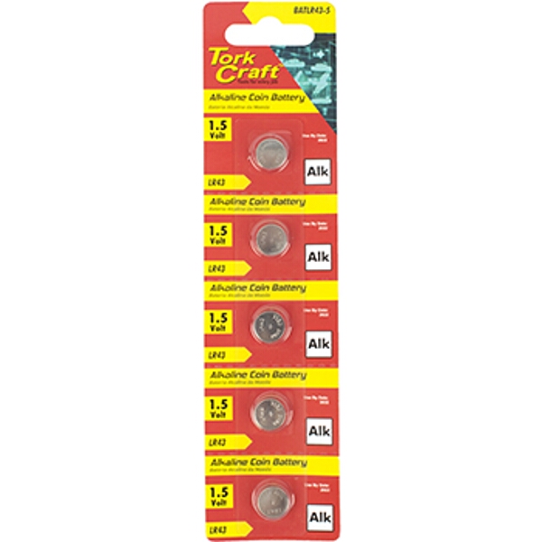 Lr43 Alkaline Coin Battery X5 Pack (Moq 20)
