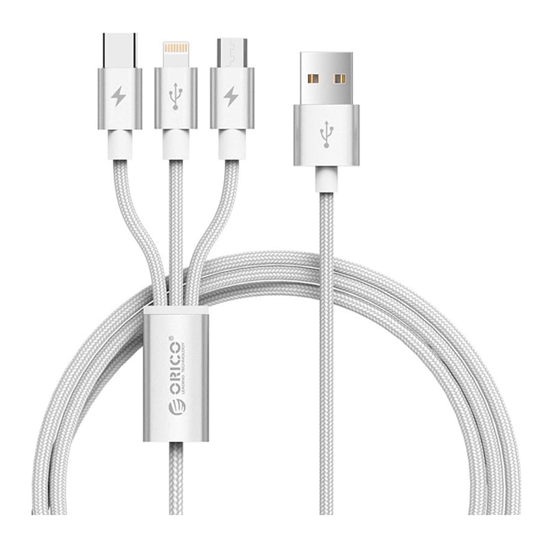 Orico 3in1 Micro USB | Type-C | Lightning 1.2m Cable – Silver