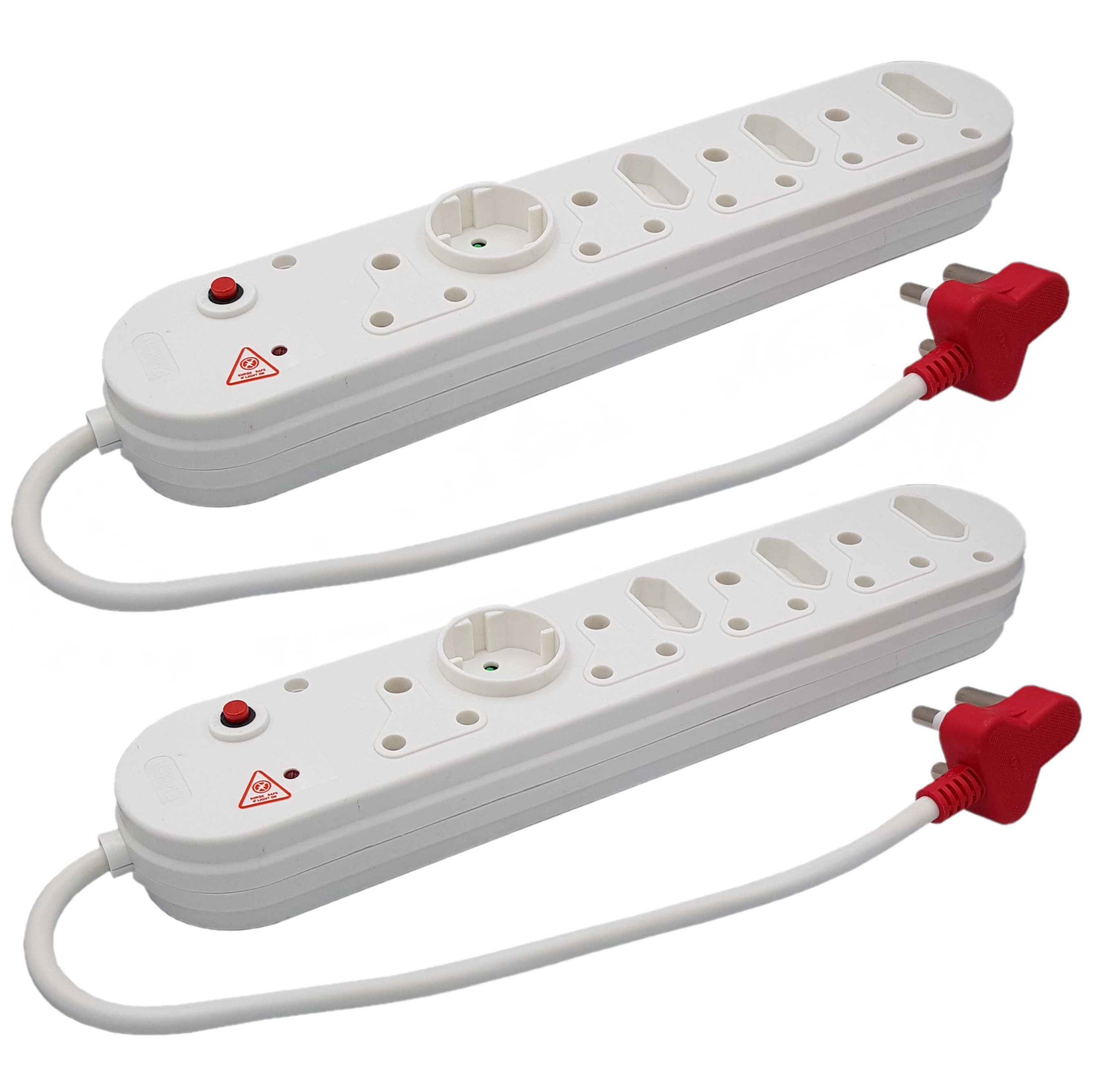 Surged & Overload Multi-Plug 4x16A 3x5A 1 Round Socket 0.3m Cord E 28 2pack