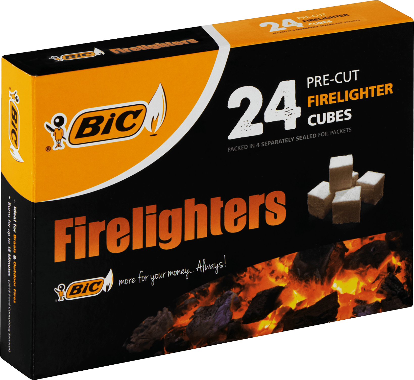 BIC Firelighters Pre-cut 24 Cubes, Safe and Easy to Use
