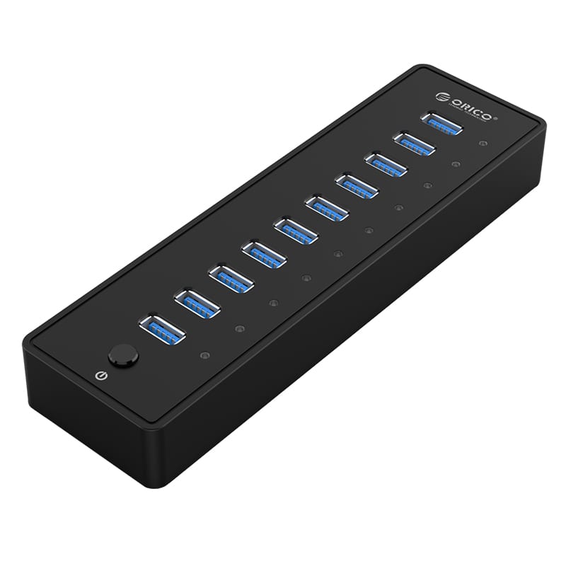 Orico 10 Port High speed USB 3.0 Hub with power supply – Black