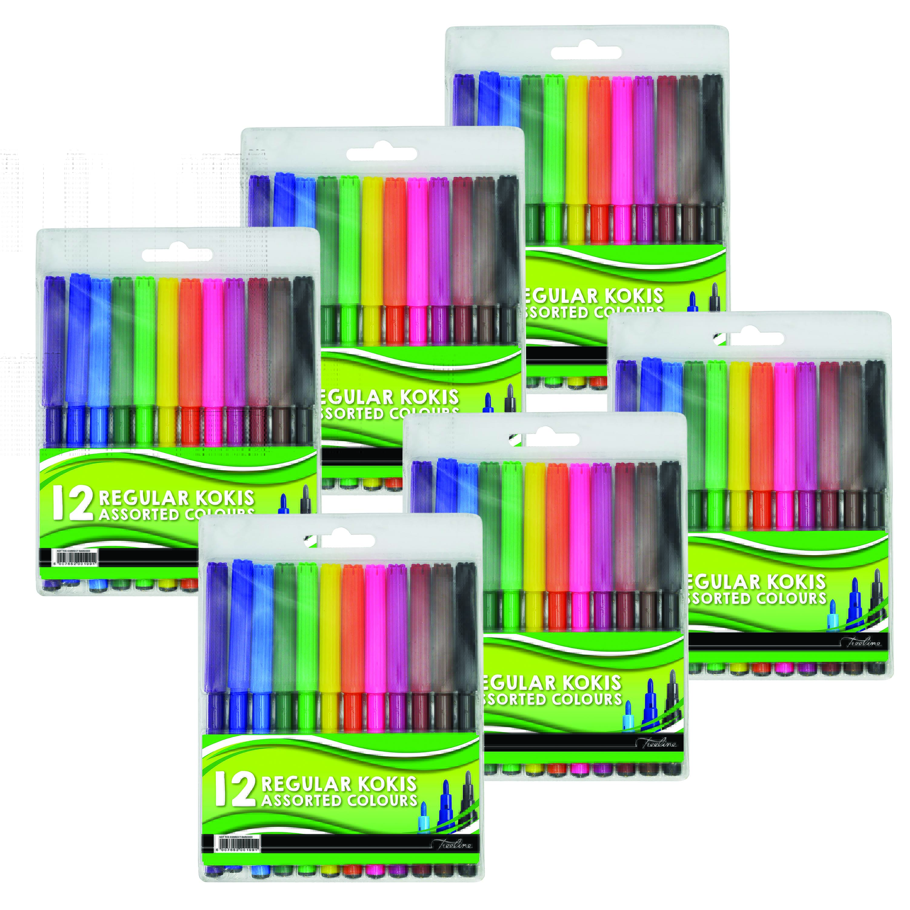 Treeline 12 Assorted Colouring Art Felt Pens Kokis – Pack of 6