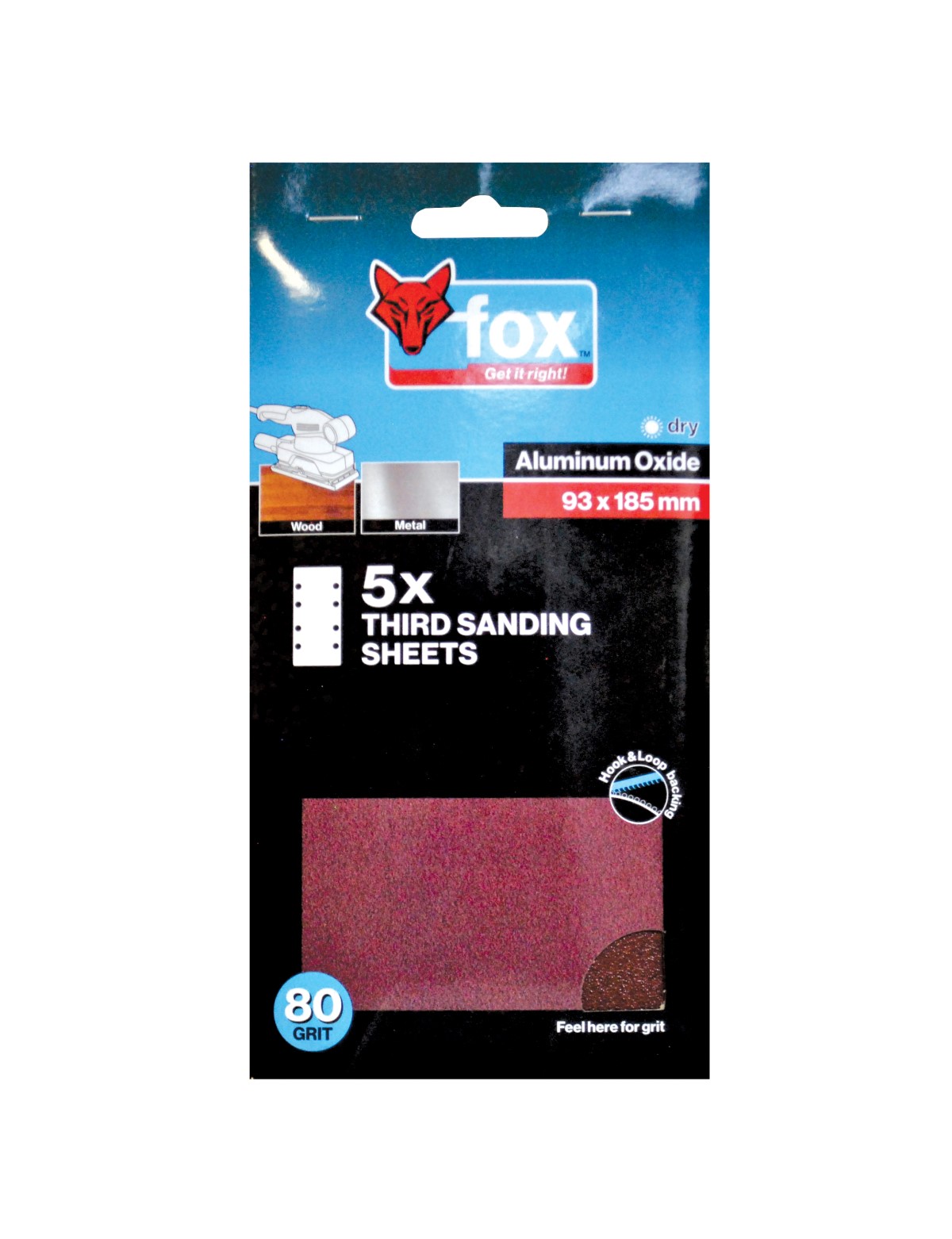 FOX Sanding Sheet 1/3 Hook & Loop 80G (5)