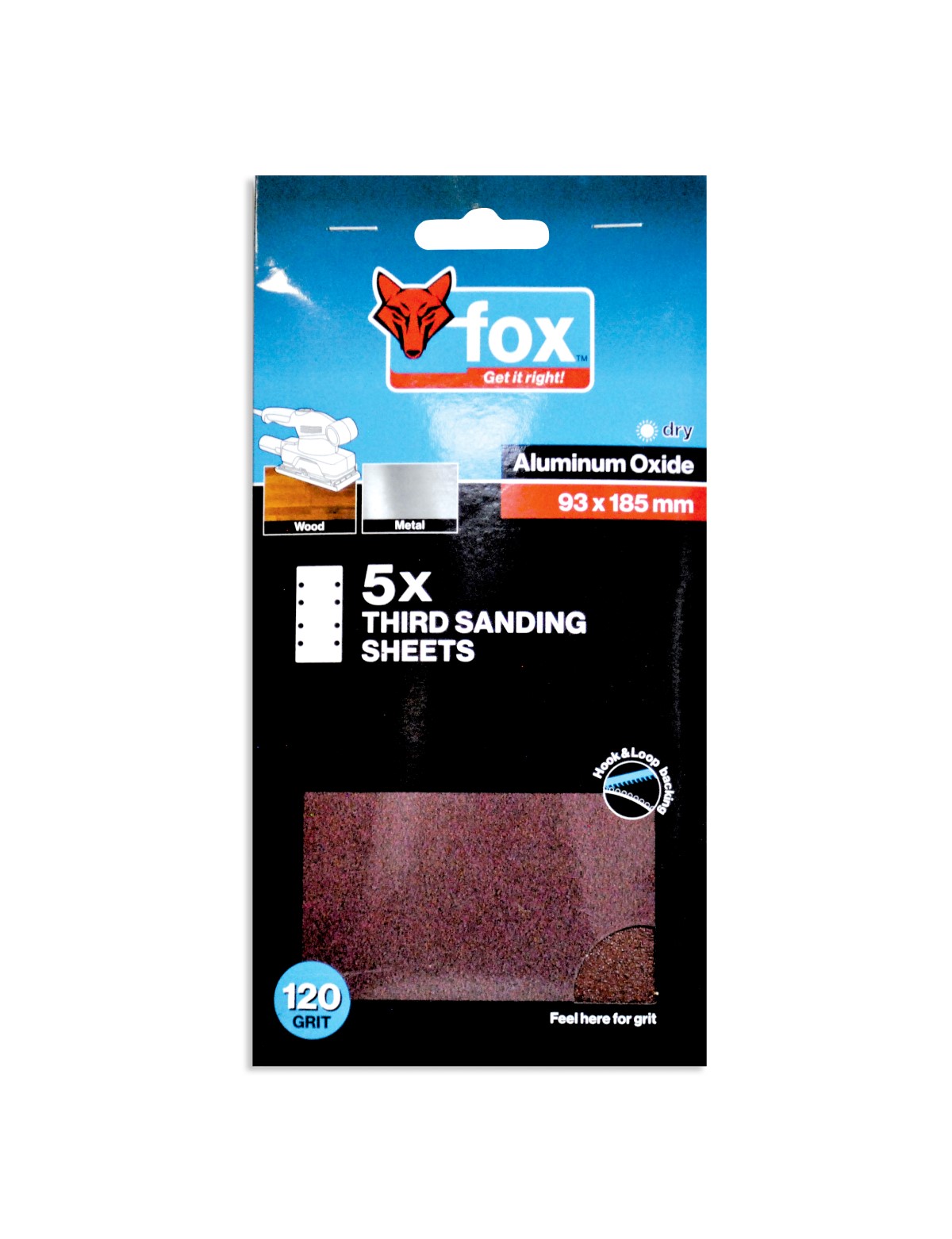 FOX Sanding Sheet 1/3 Hook & Loop 120G (5)