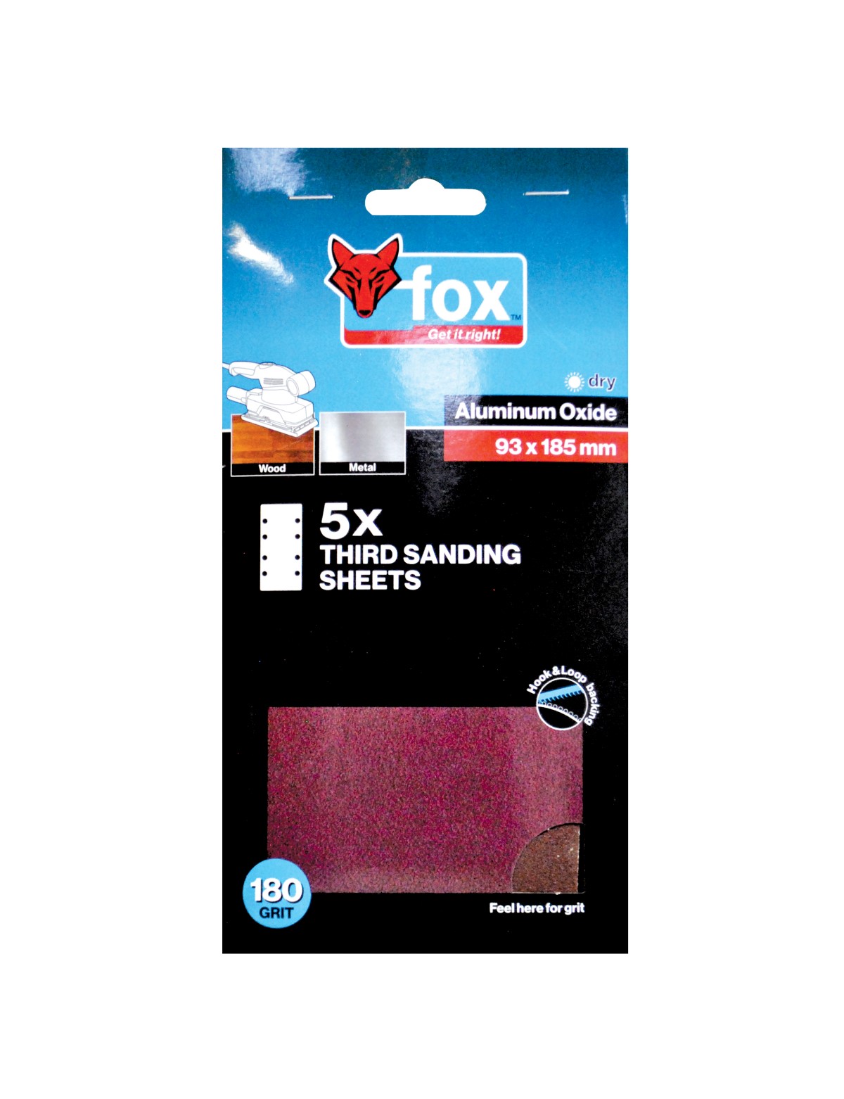 FOX Sanding Sheet 1/3 Hook & Loop 180G (5)