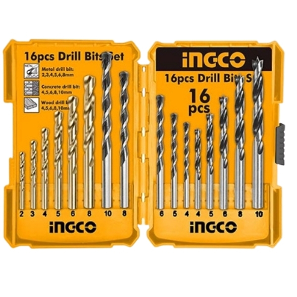 Ingco – 16Pcs Metal, Concrete and Wood Drill Bits Set – AKD9165