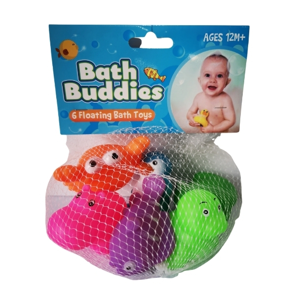 Bath Buddies – 6 x Floating and Squeaking  Bath Toys – Assorted Colors