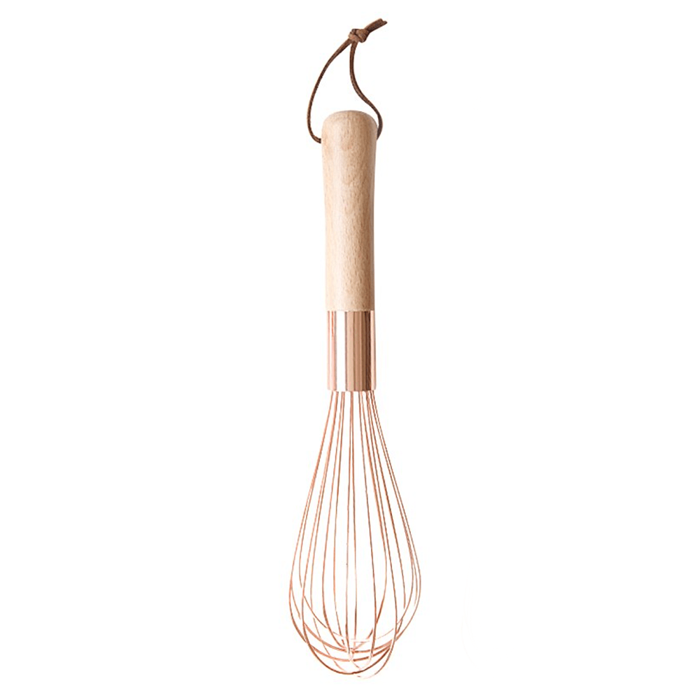 Hand Held Stainless Steel Rose Gold EggBeater/Whisk & Wooden Handle 14″