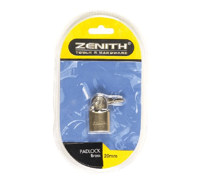 Bulk Pack x 4 Padlock Zenith Brass 20mm Carded