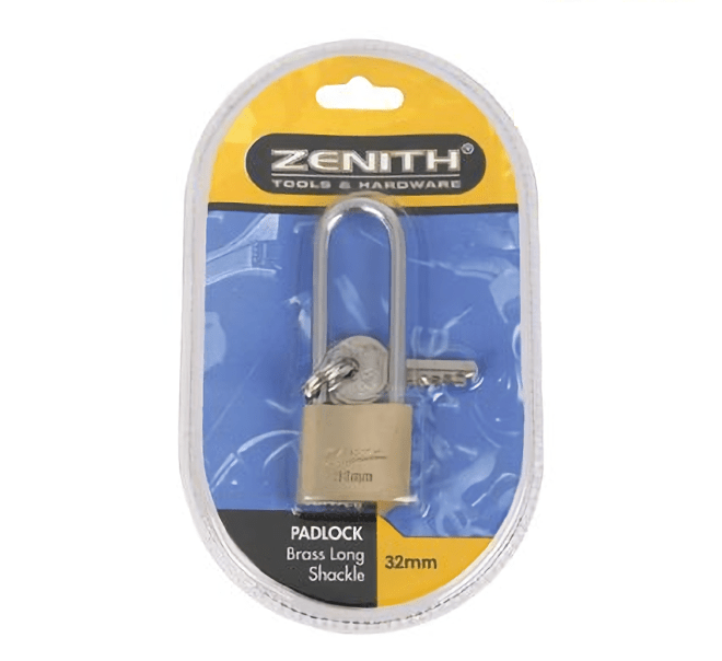 Bulk Pack x 4 Padlock Zenith Brass 32mm Long-Shackle