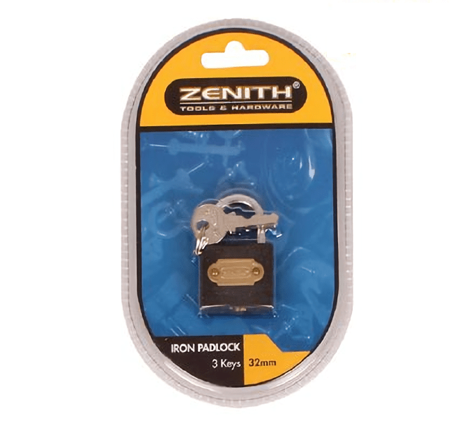Bulk Pack x 4 Padlock Zenith Iron 32mm Carded